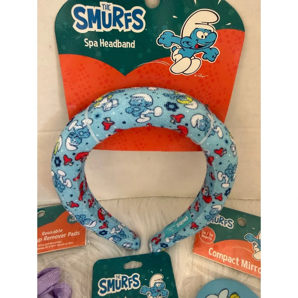 The Smurfs Spa Gift Set Headband Makeup Remover Pads Compact Mirror Lip Balm NEW